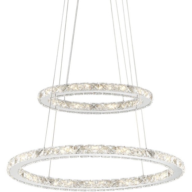 Wide Modern 2 ring Led Clear Crystal Glass For Dining Room House Foyer Kitchen Island Entryway