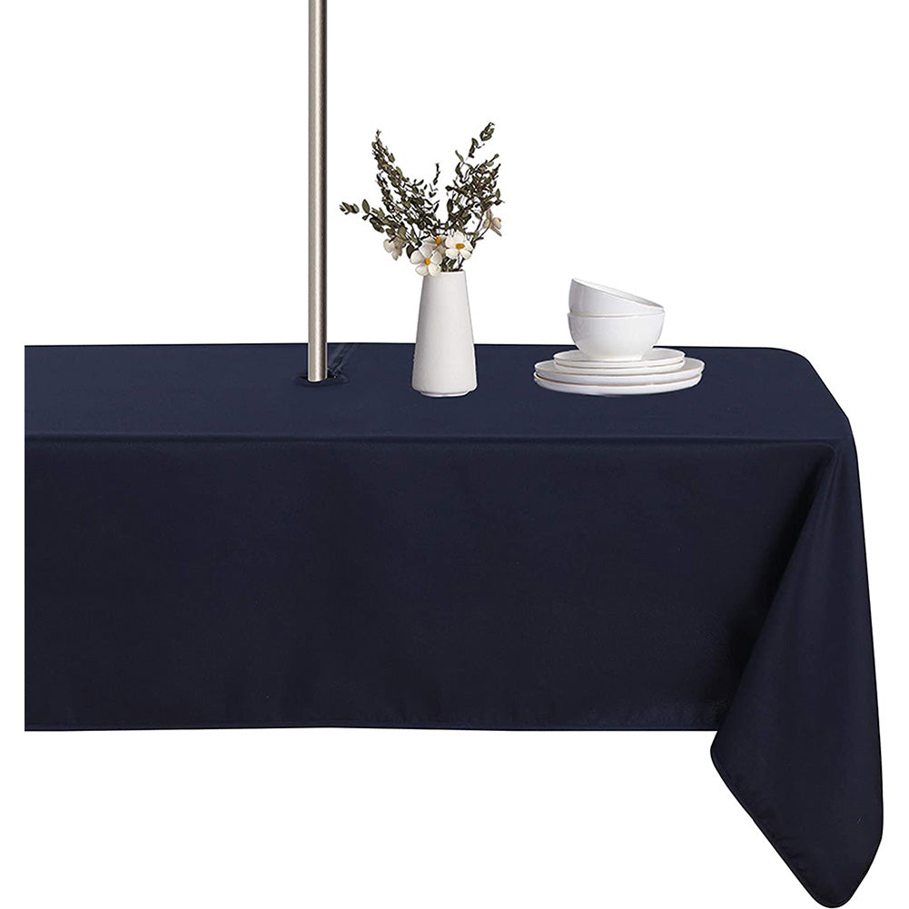 Outdoor And Indoor Tablecloth - Washable Waterproof Wrinkle Free Table Cloth With Zipper And Umbrella Hole For Spring/Summer/Party/Picnic/Bbqs/Patio (Rectangle 60X84 Inch, Navy)