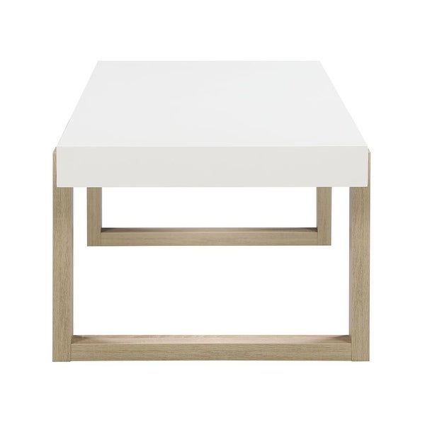 Rectangular Coffee Table with Sled Base in High Gloss White and Natural