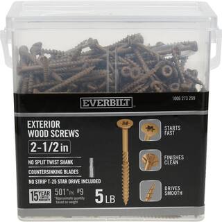 Everbilt #9 x 2-12 in. Star Drive Flat Head Exterior Wood Screws 5 lbs.-Box (501-Piece) 117354