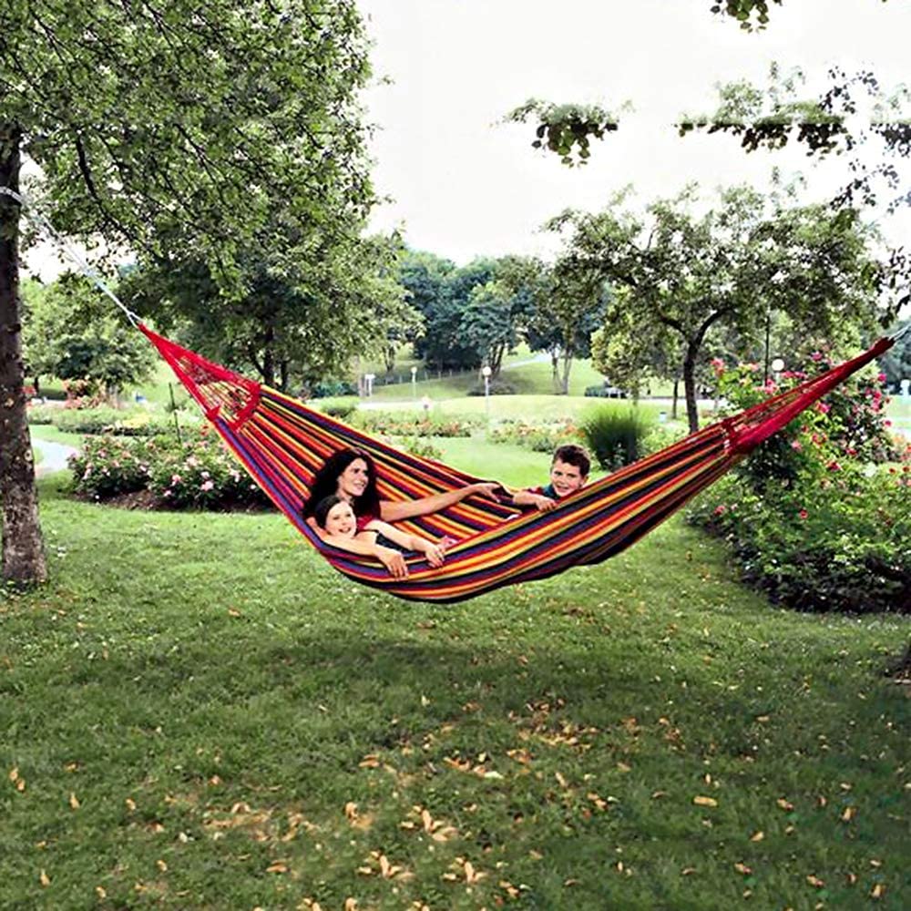 DUAIU Outdoor Anti-Sideslip Canvas Hammock Dormitory Swing Chair Double Thick Hammock 260*150 Red Without Wood Stick