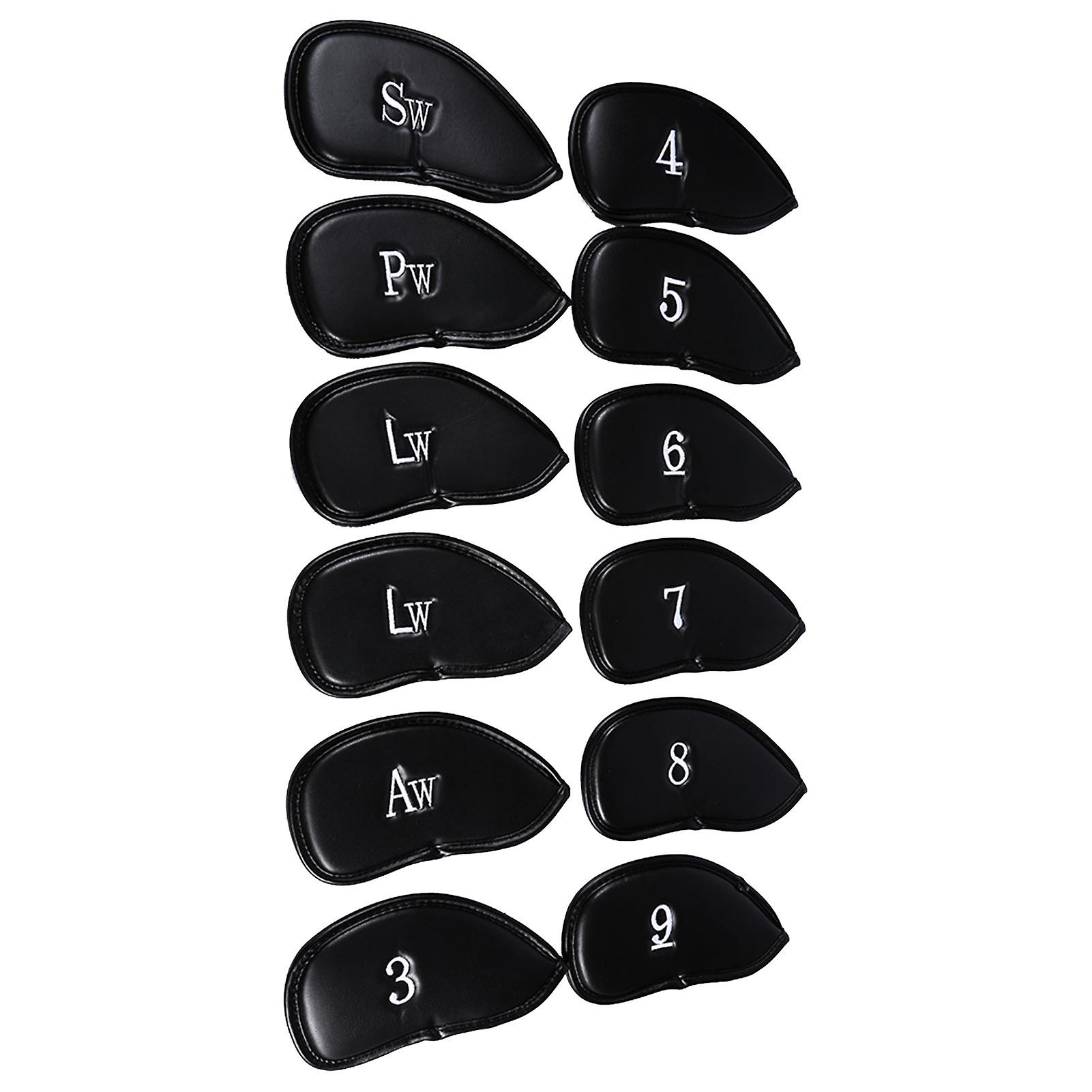 12pcs Pu Leather Black Golf Club Head Cover Iron Head Cover Protector Set