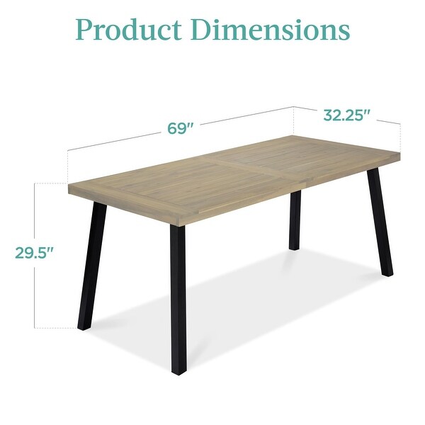 6Person Indoor Outdoor Acacia Wood Dining Table，Picnic Table w/PowderCoated Steel，350 Pound Capacity Legs