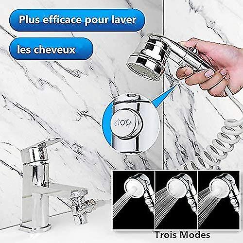 Bathroom Sink Shower Head Set， Bathroom Hand Shower， Telescopic Hose， Perfect For Washing Hair Or Cleaning Sink (faucet Not Included) (silver)