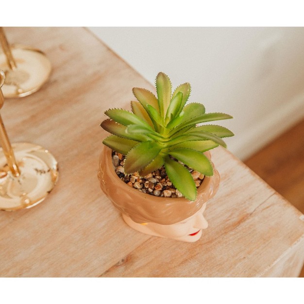 Easysfind 3 inch Ceramic Mini Planter With Artificial Succulent