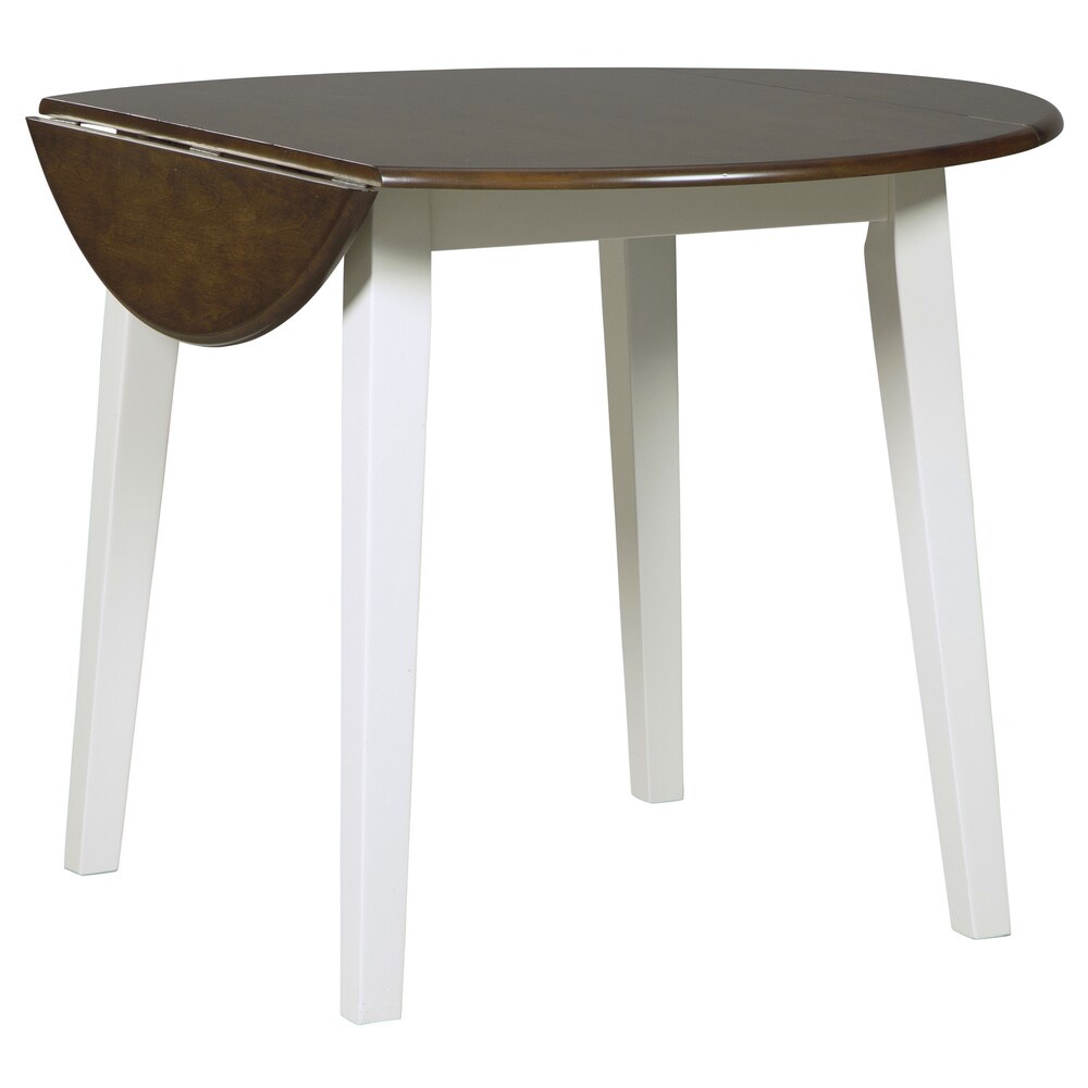 Signature Design By Ashley Woodanville White/ Brown Drop leaf Round Table