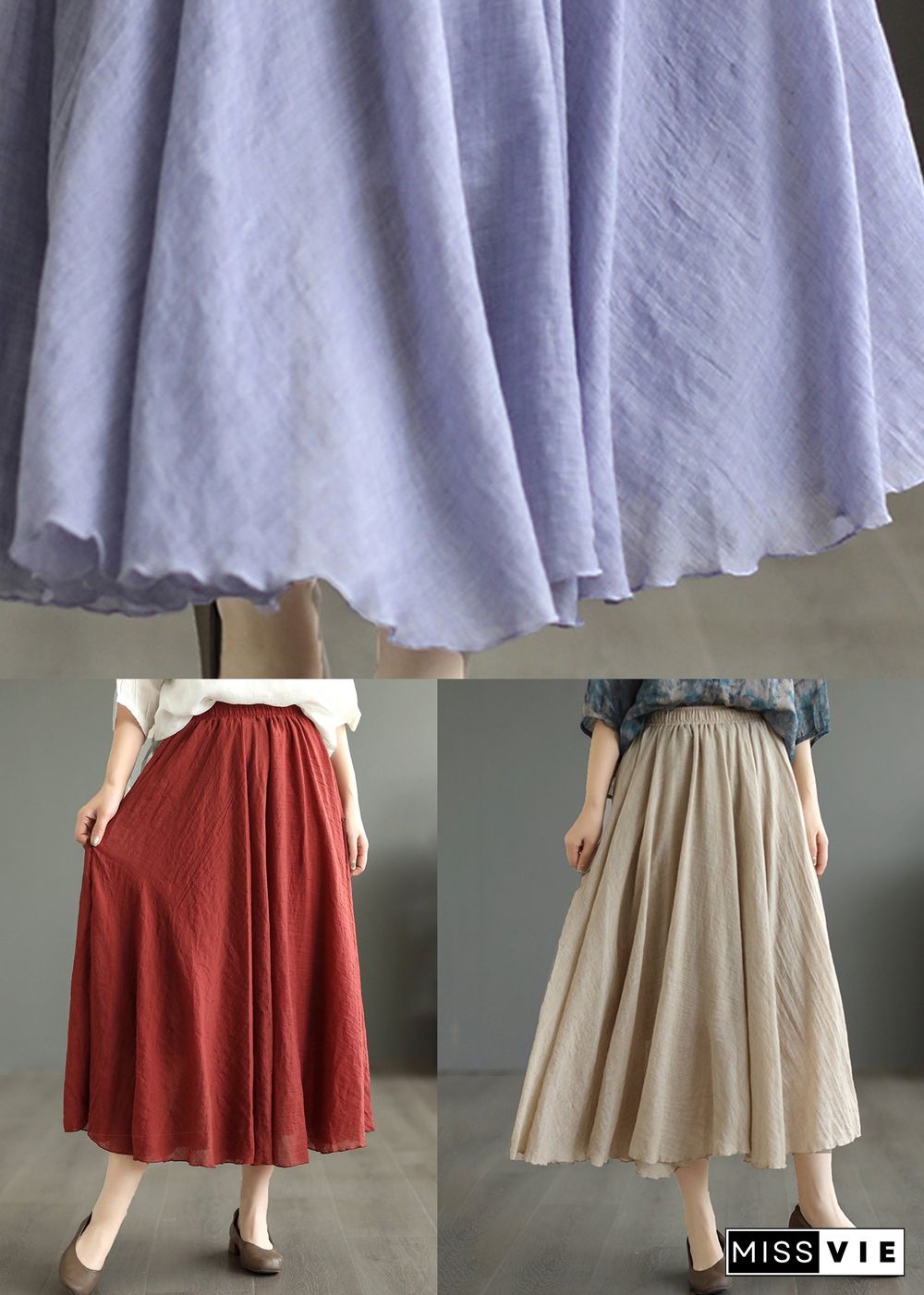 Khaki High Waist Patchwork Cotton Skirt Wrinkled Fall