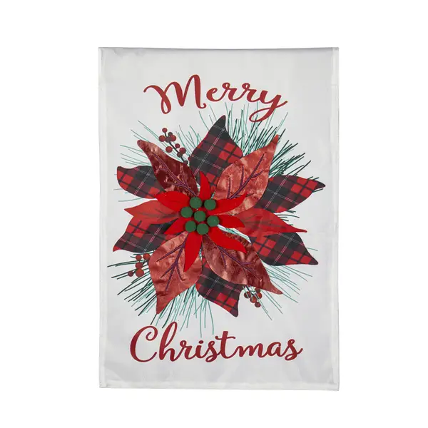 Evergreen Enterprises Buffalo Check Poinsettia Garden Flag