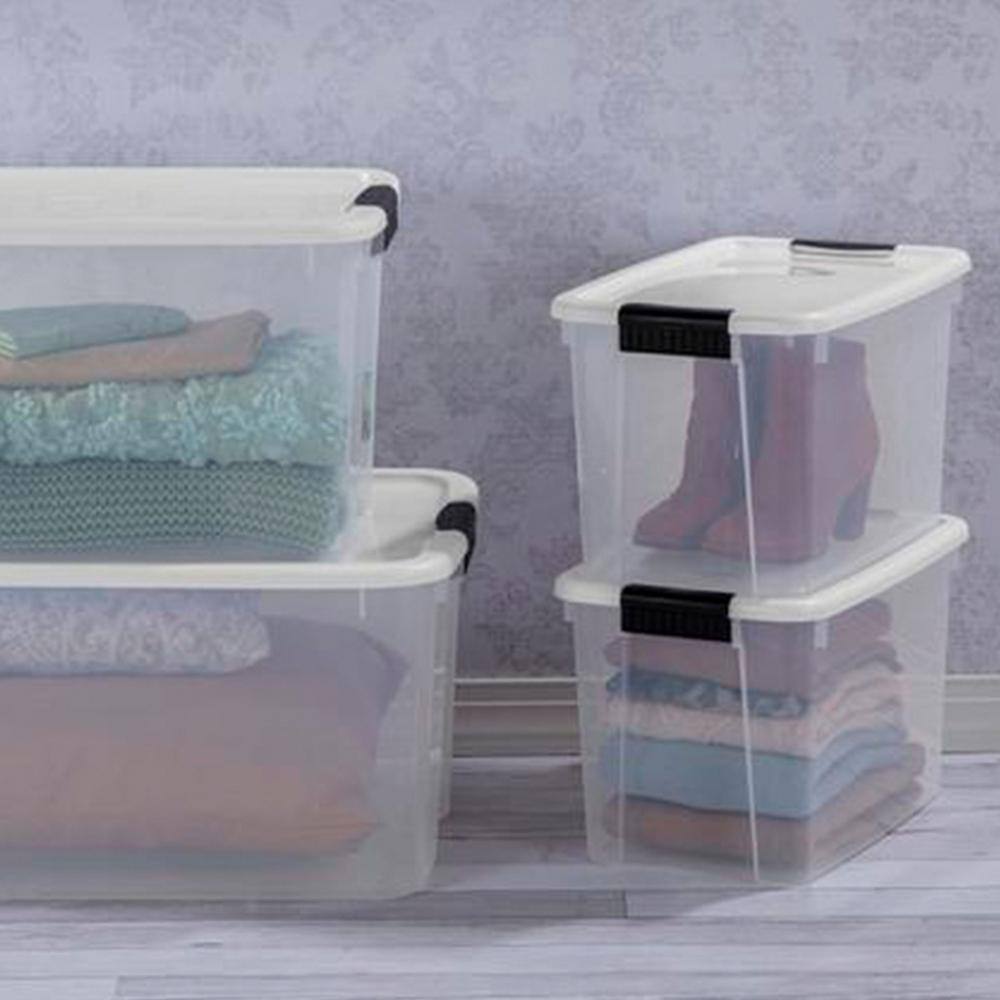 Sterilite 30 qt. Clear Plastic Stackable Storage Bin wWhite Latch Lid (24-Pack) 24 x 19859806