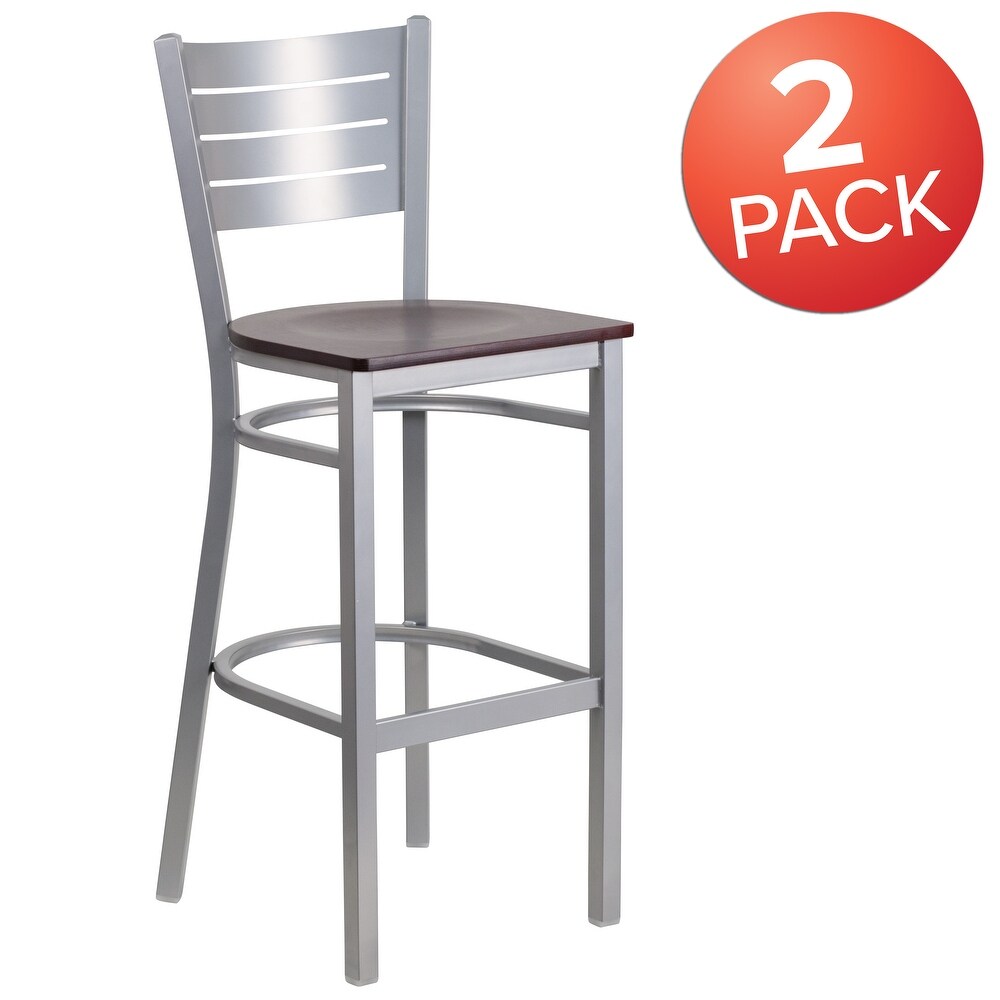 2 Pack Slat Back Metal Restaurant Barstool   16.5\