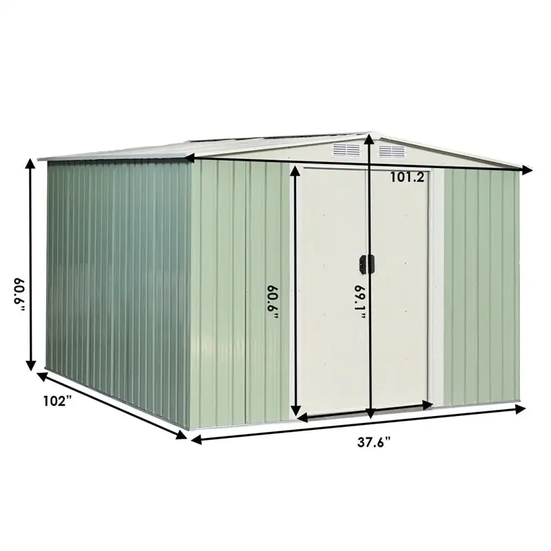 8ft x 8ft Galvanized Steel Outdoor Storage Shed Heavy Duty Garden Tool House with Sliding Door