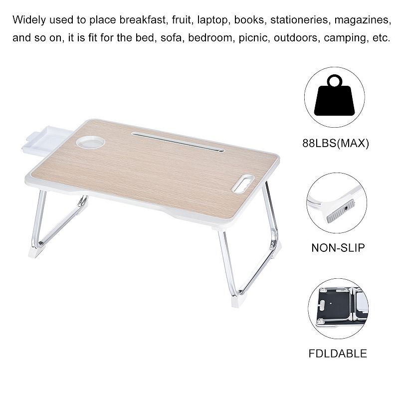 Foldable Laptop Bed Desk Table with Notebook Stand Drawer Cup Holder