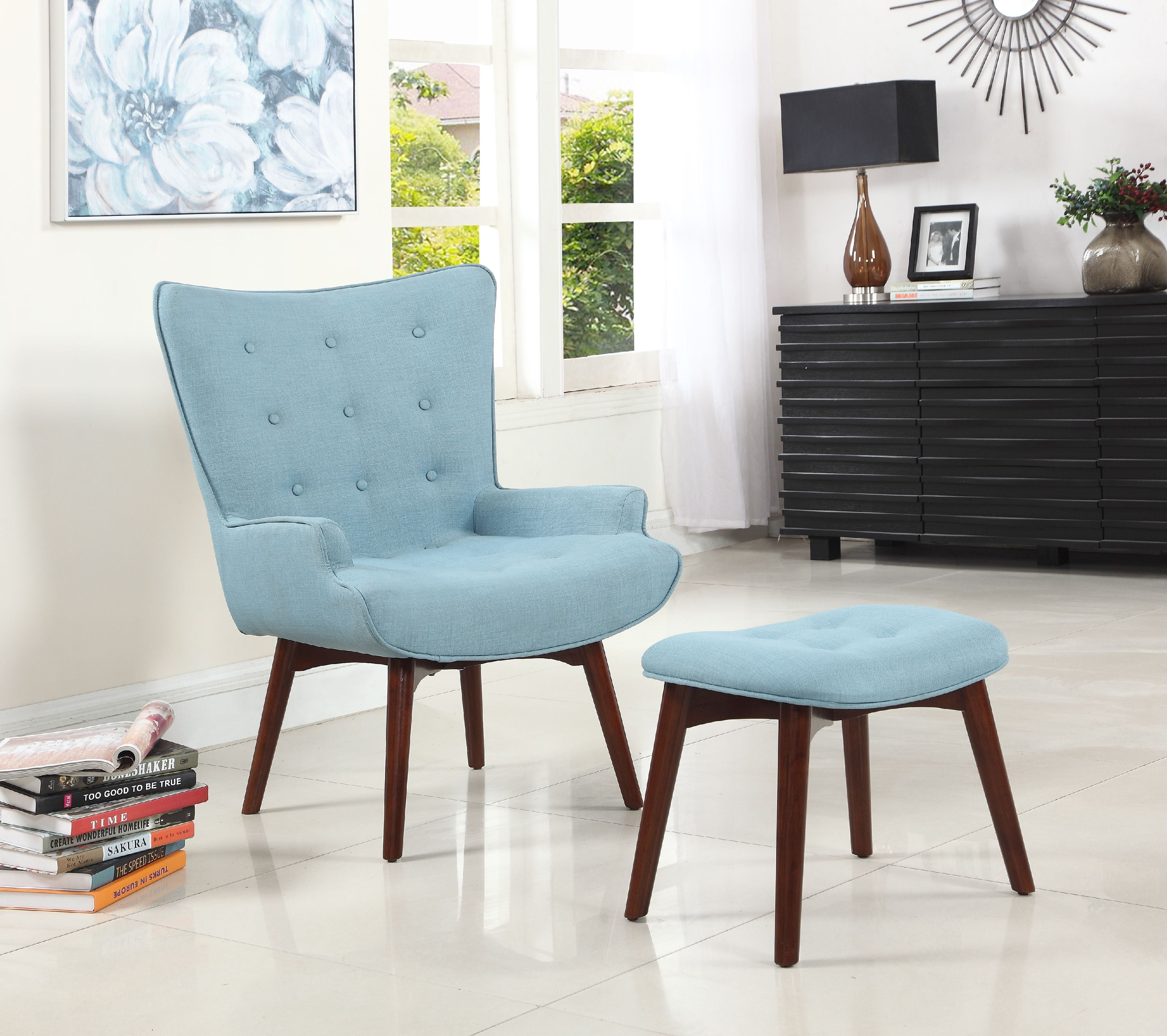 Best Master Furniture Mid Century Capri Finish Accent Chair with Ottoman