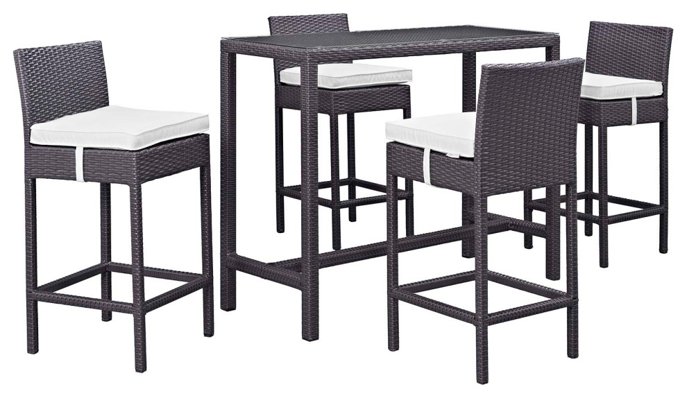 Convene 5 Piece Outdoor Wicker Rattan Pub Set   Tropical   Outdoor Pub And Bistro Sets   by Kolibri Decor  Houzz