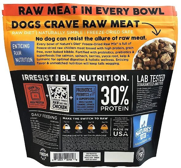 Nature's Diet Raw Mix Kibble Chicken Liver Inclusions Freeze Dried-Dog Food， 5-lb bag