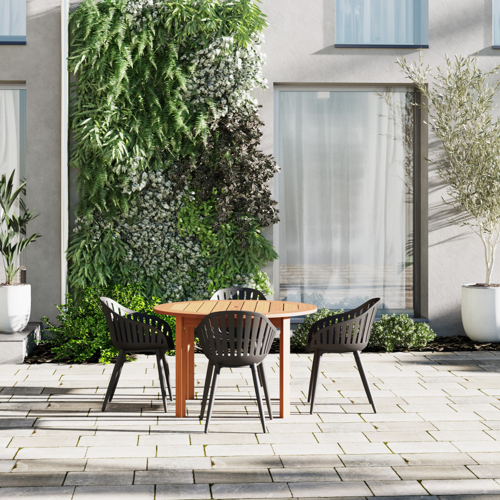 Amazonia Monza 5 Piece Outdoor Round Dining Set With Black Aluminum Chairs   Midcentury   Outdoor Dining Sets   by Amazonia  Houzz