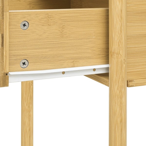 Natural bamboo nightstand， modern end table with 1 translucent drawer and metal handle - - 37987921