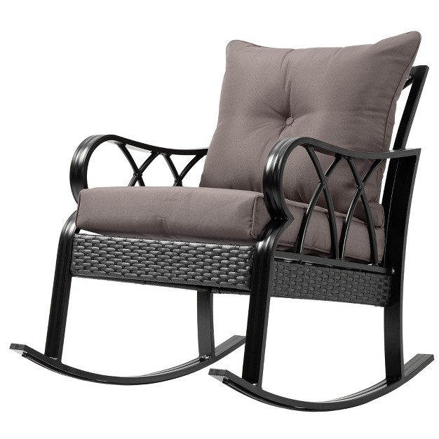 Outsunny Outdoor Wicker Rocking Chair With Padded Cushions Aluminum Furniture Rattan Porch Rocker Chair W Armrest For Garden Patio And Backyard