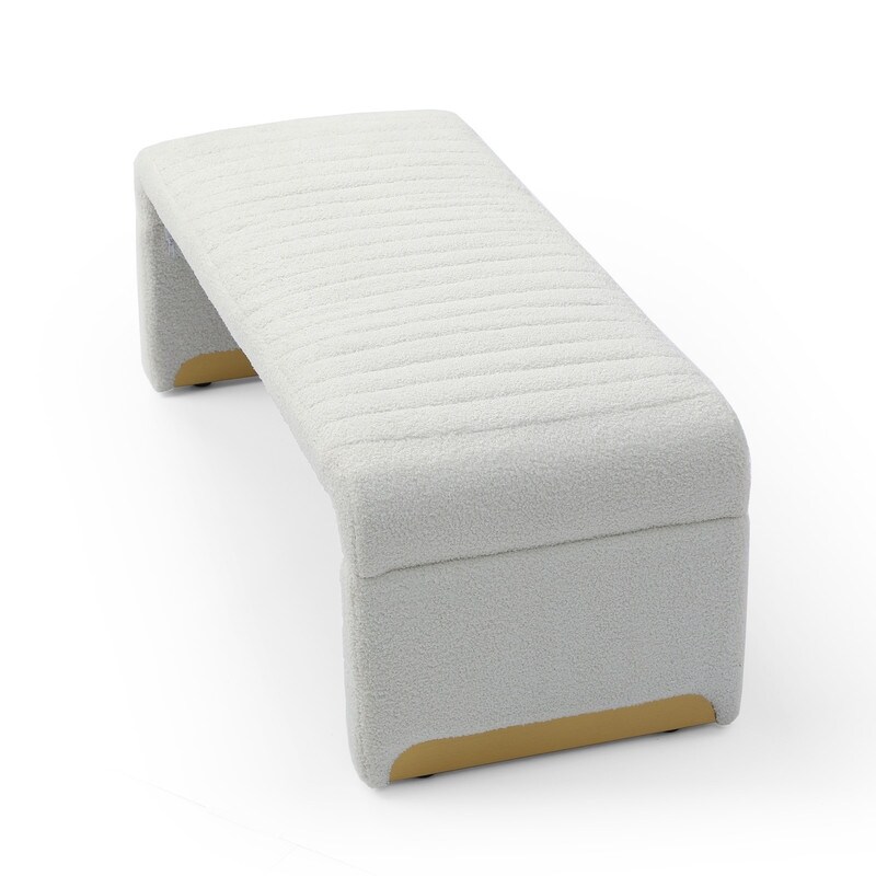 Modern Entryway Bench  Upholstered Sherpa Fabric End of Bed Bench