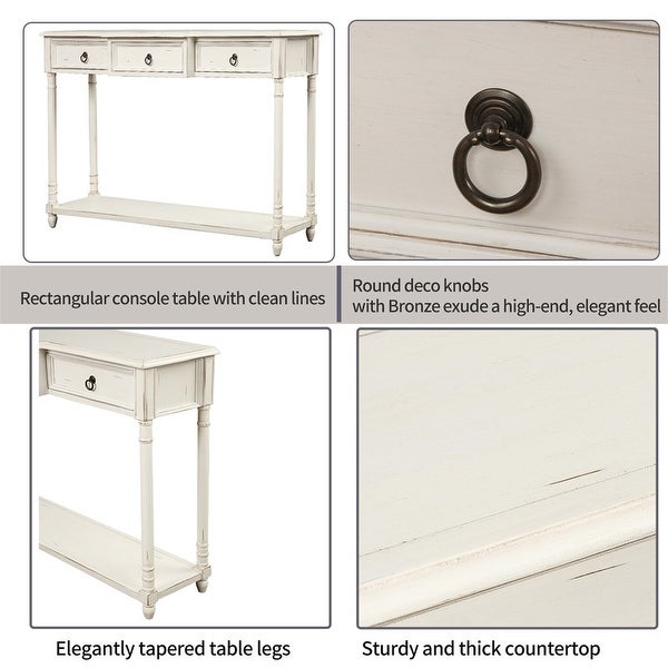 Ivory classic entry console table with storage drawer and bottom shelf