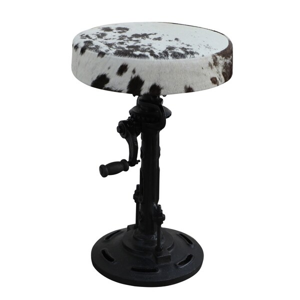 RAM Metal Crank Bar Stool with Black and White Cowhide Seat