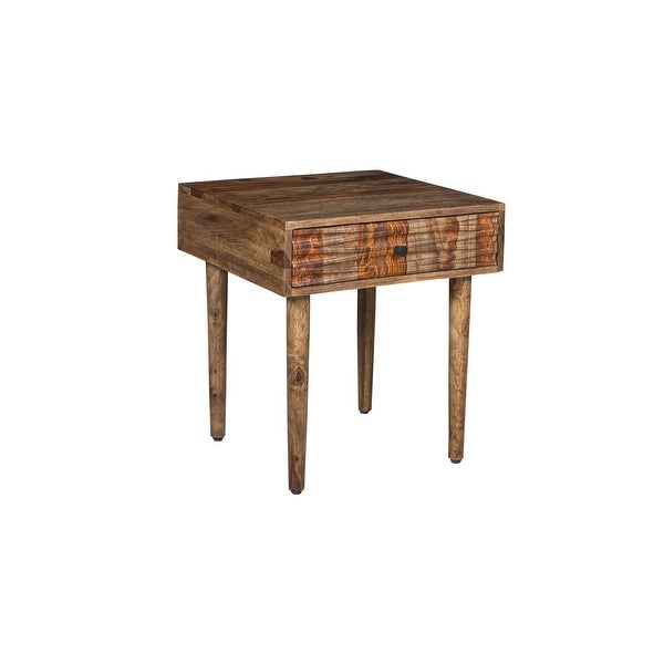 Porter Designs Waves Mid-Century Modern Solid Sheesham Wood End Table， Brown