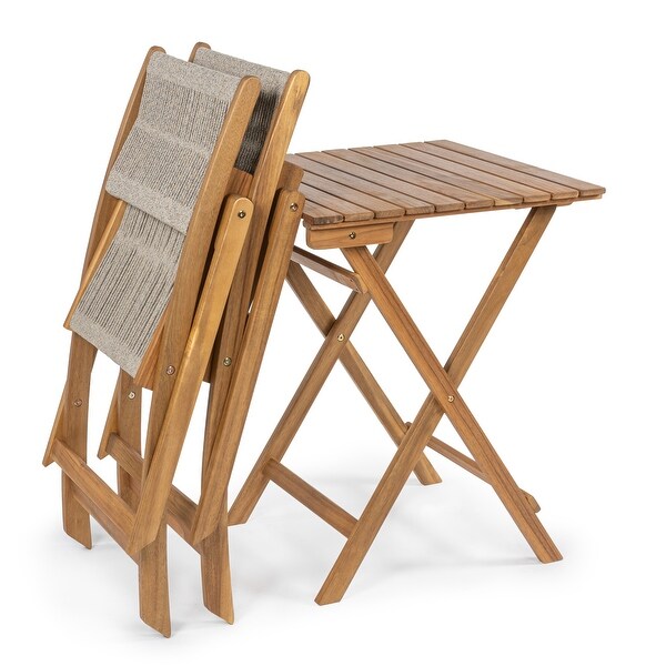 Cadiz Modern Coastal 3Piece Acacia Wood Outdoor Folding Bistro Set，by JONATHAN Y