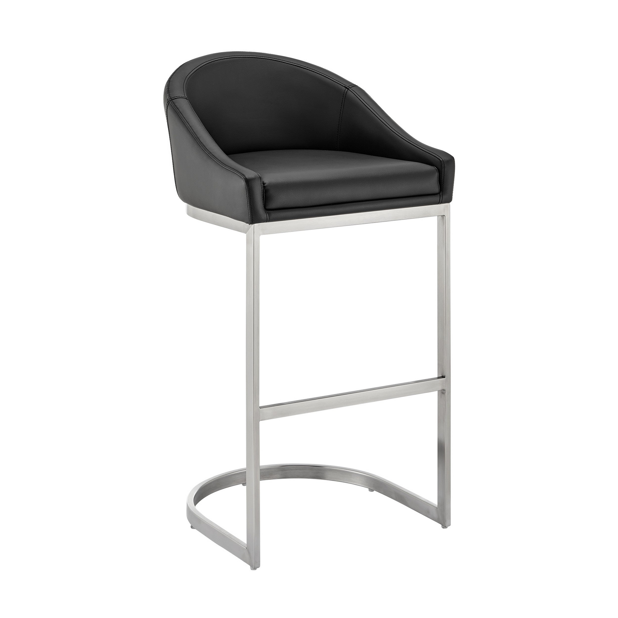 Lina 28 Inch Bar Stool Chair， Metal Cantilever Base， Black Faux Leather