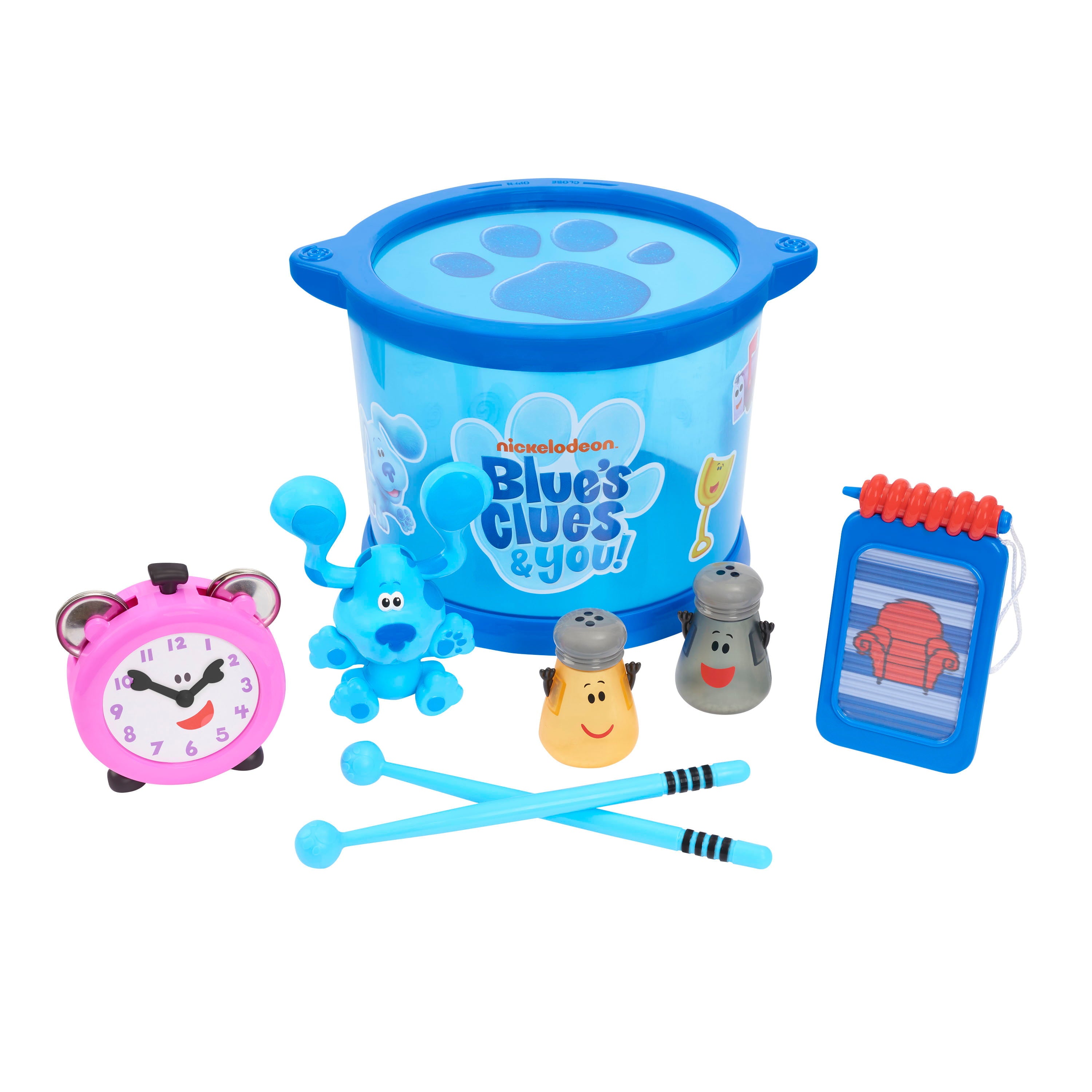 Blue's Clues and You! Musical Drum Set， Kids Toy Instruments， Drum， Tambourine， Washboard， Clackers， Shakers，  Kids Toys for Ages 3 Up， Gifts and Presents