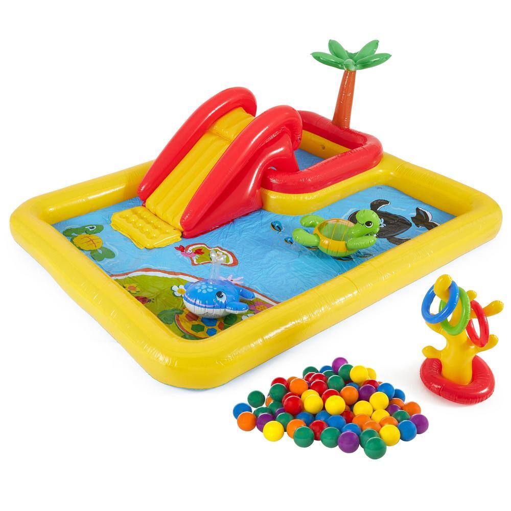 INTEX Yellow Vinyl Inflatable Ocean Play Center Pool with Fun Ballz 100 Pack 57454EP + 49602EP