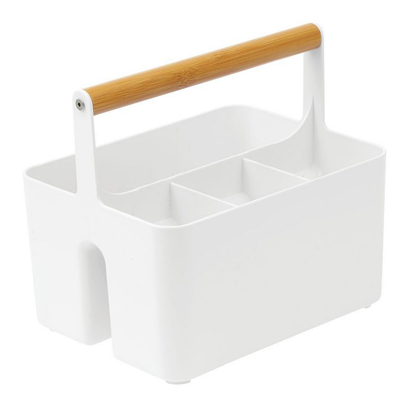 mDesign Plastic Kitchen Tote， Divided Basket Bin with Wood Handle