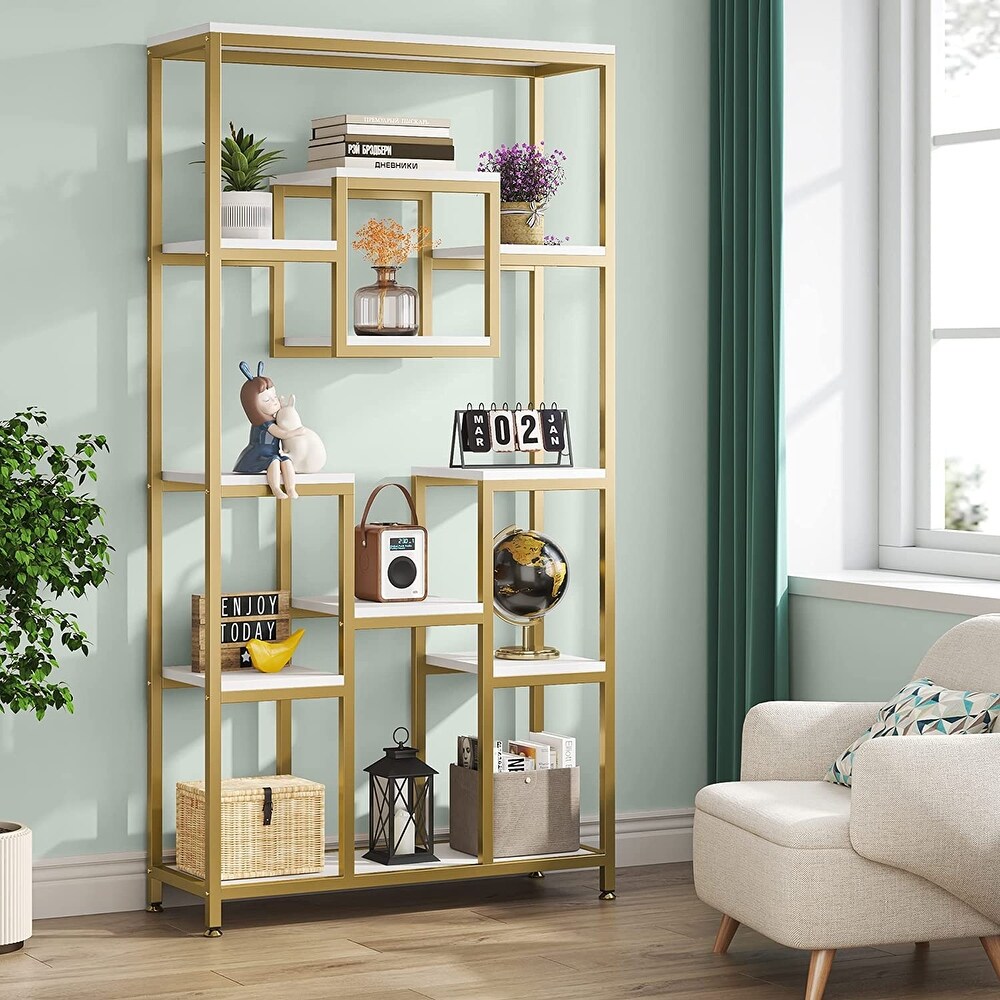 Freestanding Bookcase and Bookshelves  71 Inch Tall Gold Book Shelves