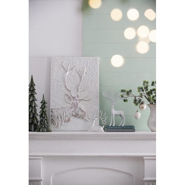 Seasonal Abode Carved Standing Deer with Silver Foil