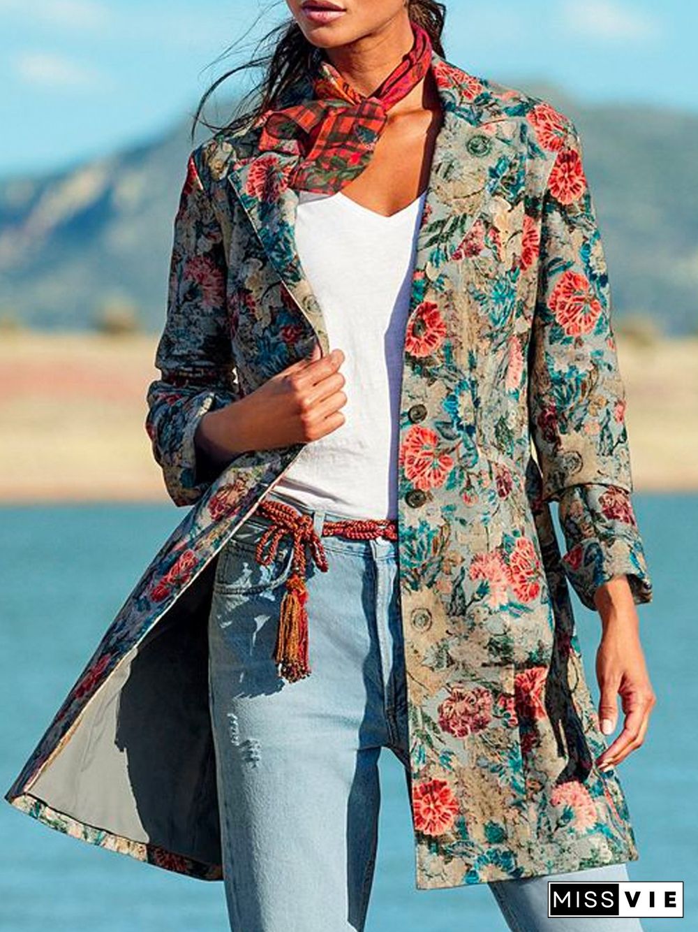 Loose Vintage Floral Trench Coat