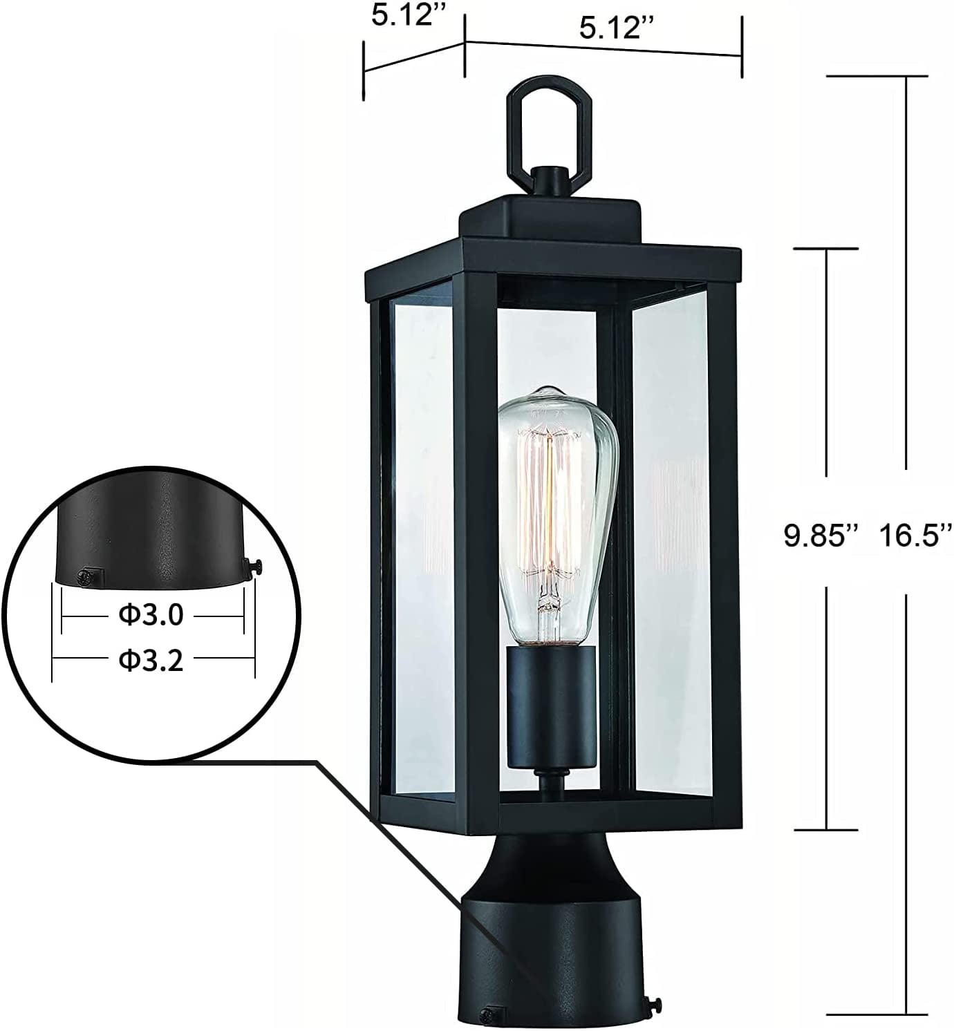 UIXE Outdoor Post Light， Lamp Pole Lantern， Matte Black Exterior Porch Fixtures for Fence Pathway Walkway Patio Lawn Yard