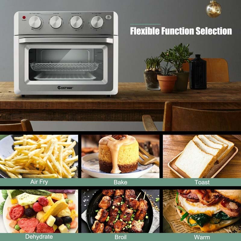 19 QT Toaster Oven Countertop, 7-in-1 1550W Convection Air Fryer with Timer, Temperature Control, 5 Accessories