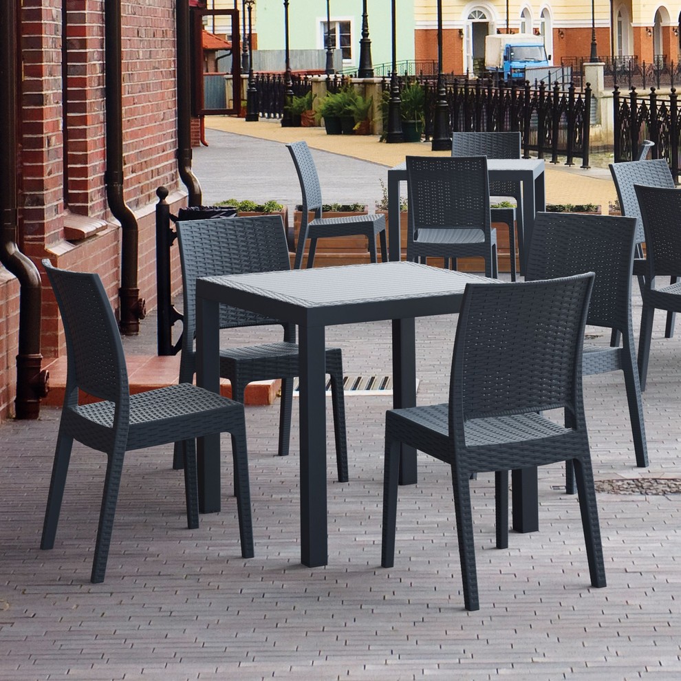 Orlando Wickerlook Square Dining Set 5 Piece With Florida Side Chairs  Dark Gray   Tropical   Outdoor Dining Sets   by Compamia  Houzz