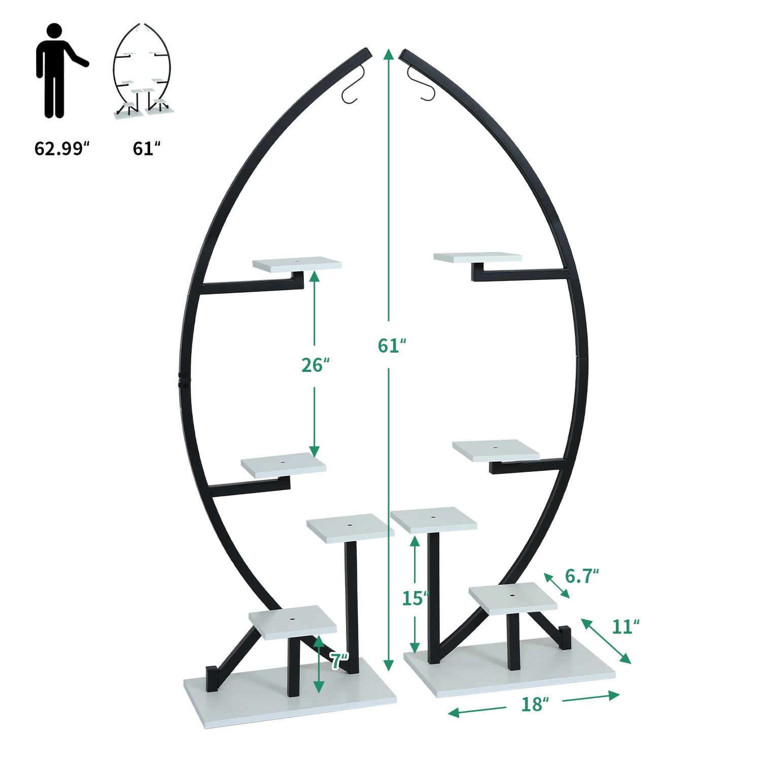 ELECWISH Large Plant Stand Indoor Plant Shelf Stand Half Moon Plant Stands Multi-Purpose Curved Metal Display Rack for Living Room, Garden, Patio(Black White 2 Pack)