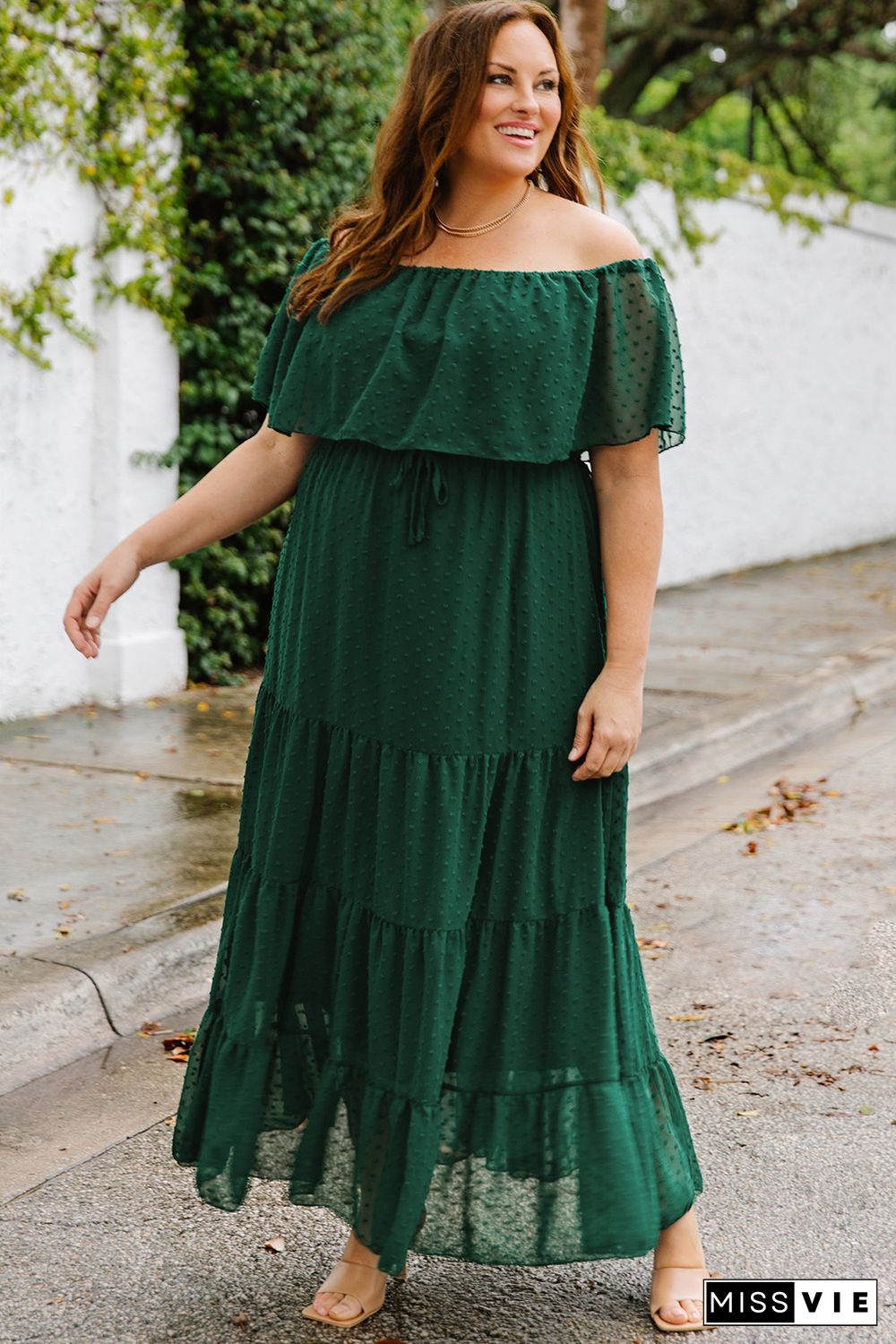 Green Swiss Dot Plus Size Ruffle Tiered Maxi Dress