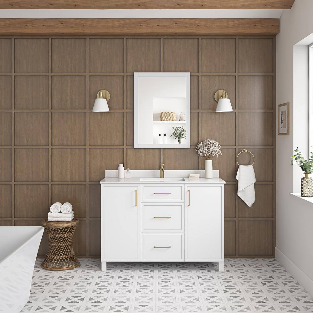 Home Decorators Collection Bilston 48 in. W x 19 in. D x 34.50 in. H Bath Vanity in White with White Engineered Stone Top Bilston 48W