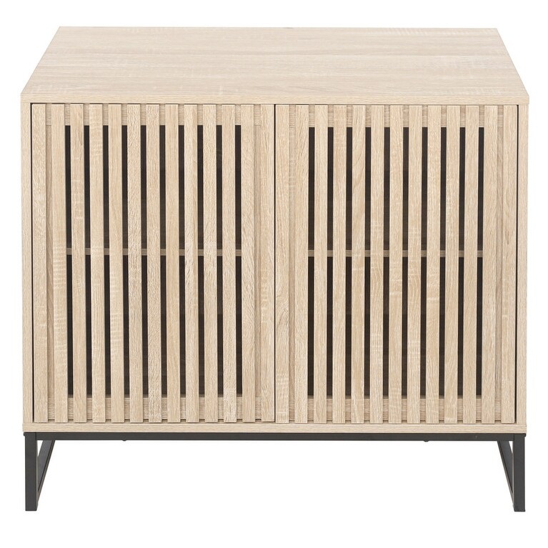 Modern Solid Wood Storage Cabinet with 2 Doors and Metal Base