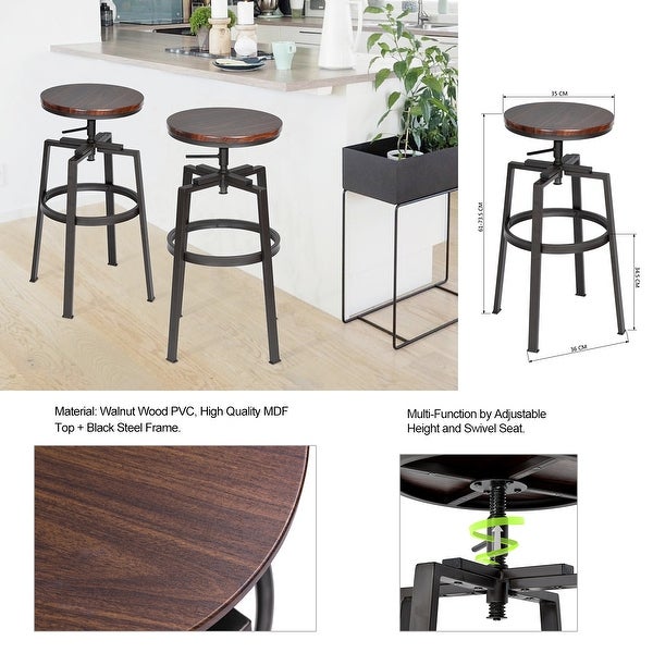 Carbon Loft Swivel Wood Adjustable Height Bar Stools (Set of 2)