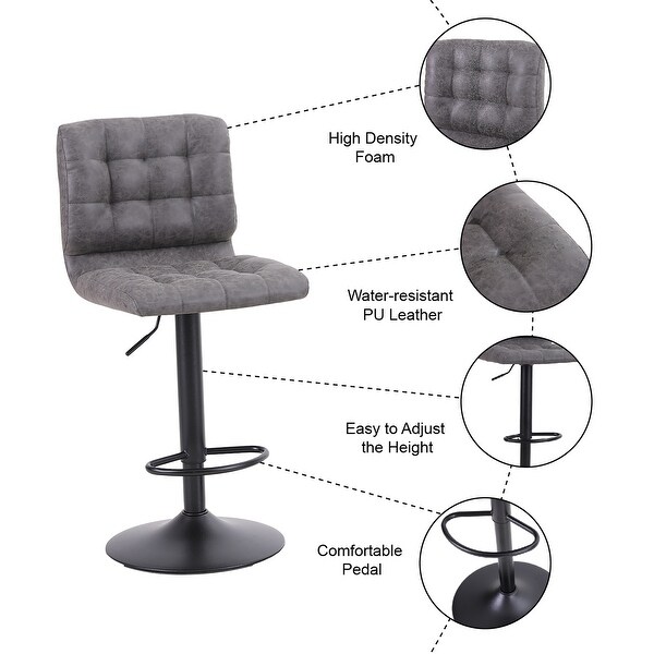 2-Piece Modern PU Leather Adjustable Swivel Bar Stools