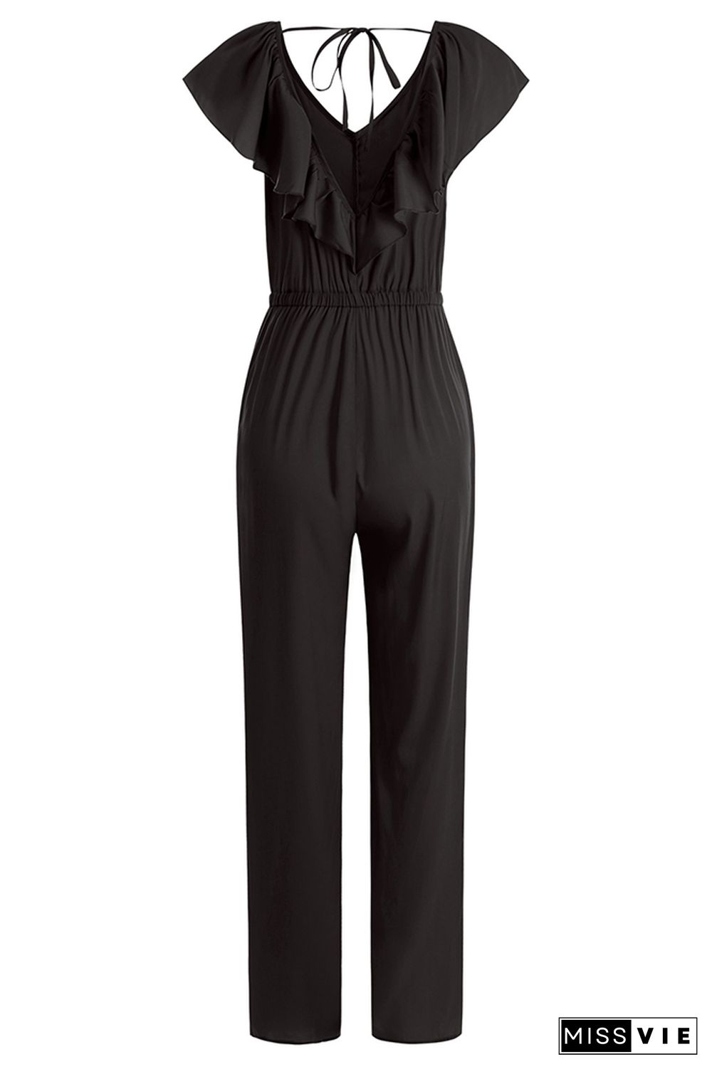 Ruffle V-neck Sleeveless Waisted Jumpsuit Wholesale