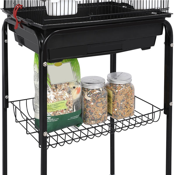 Topeakmart 62.4'' H Rolling Metal Bird Cage with Detachable Stand and Toys， Black