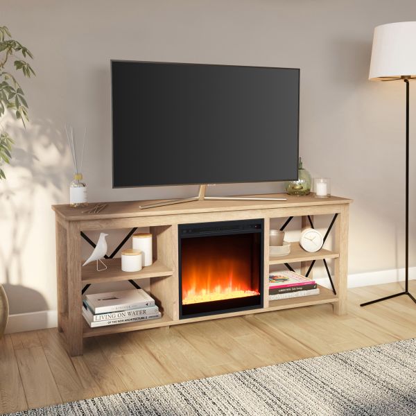 Sawyer Rectangular TV Stand with Crystal Fireplace for TV's up to 65