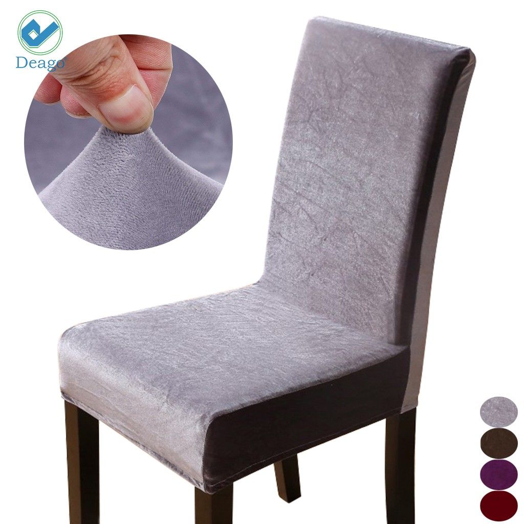 Deago 1 Pack Velvet Stretch Dining Room Chair Covers Soft Removable Dining Chair Slipcovers, Gray