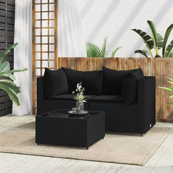 vidaXL Patio Lounge Set with Cushions Brown/Black/Gray Poly Rattan