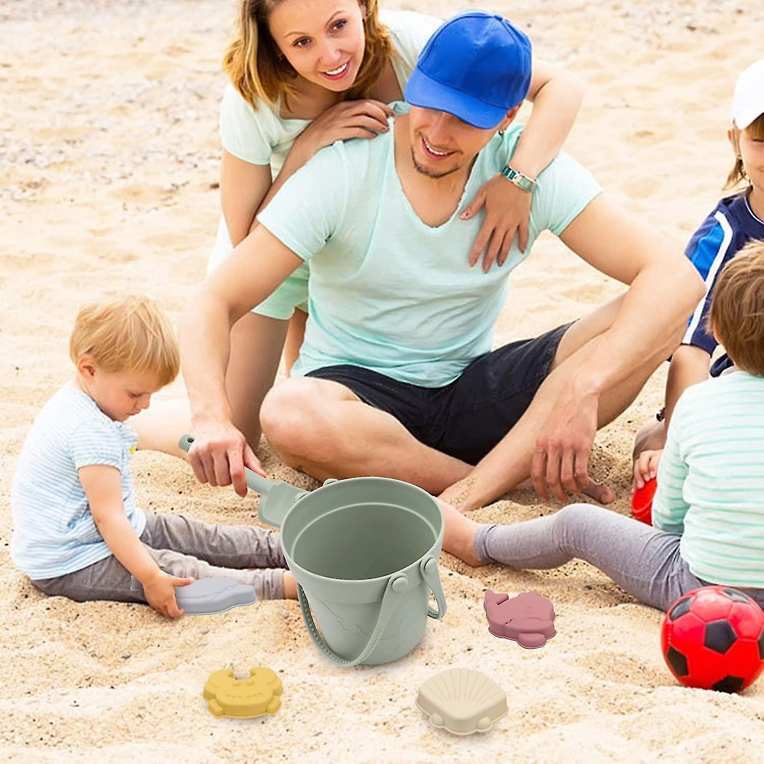 8 Pcs Beach Toys Kit， Silicone Sand Toy With Sand Bucket Shovel Sand Molds， Beach Games For Indoor O