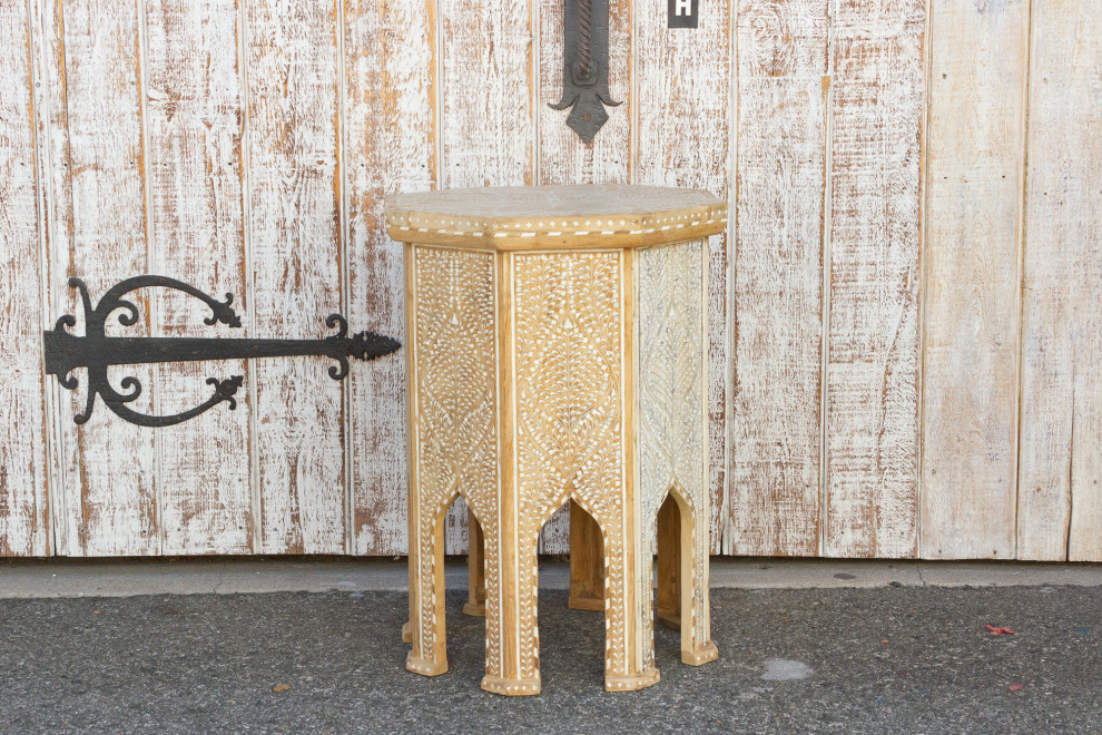 Enchanting Bleached Tall Inlaid end Table   Mediterranean   Side Tables And End Tables   by De cor  Houzz